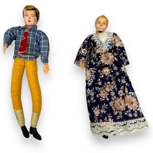 Vintage German Caco Boy & Girl Miniature Dollhouse Dolls Lot of 2 Toys 5.5" READ